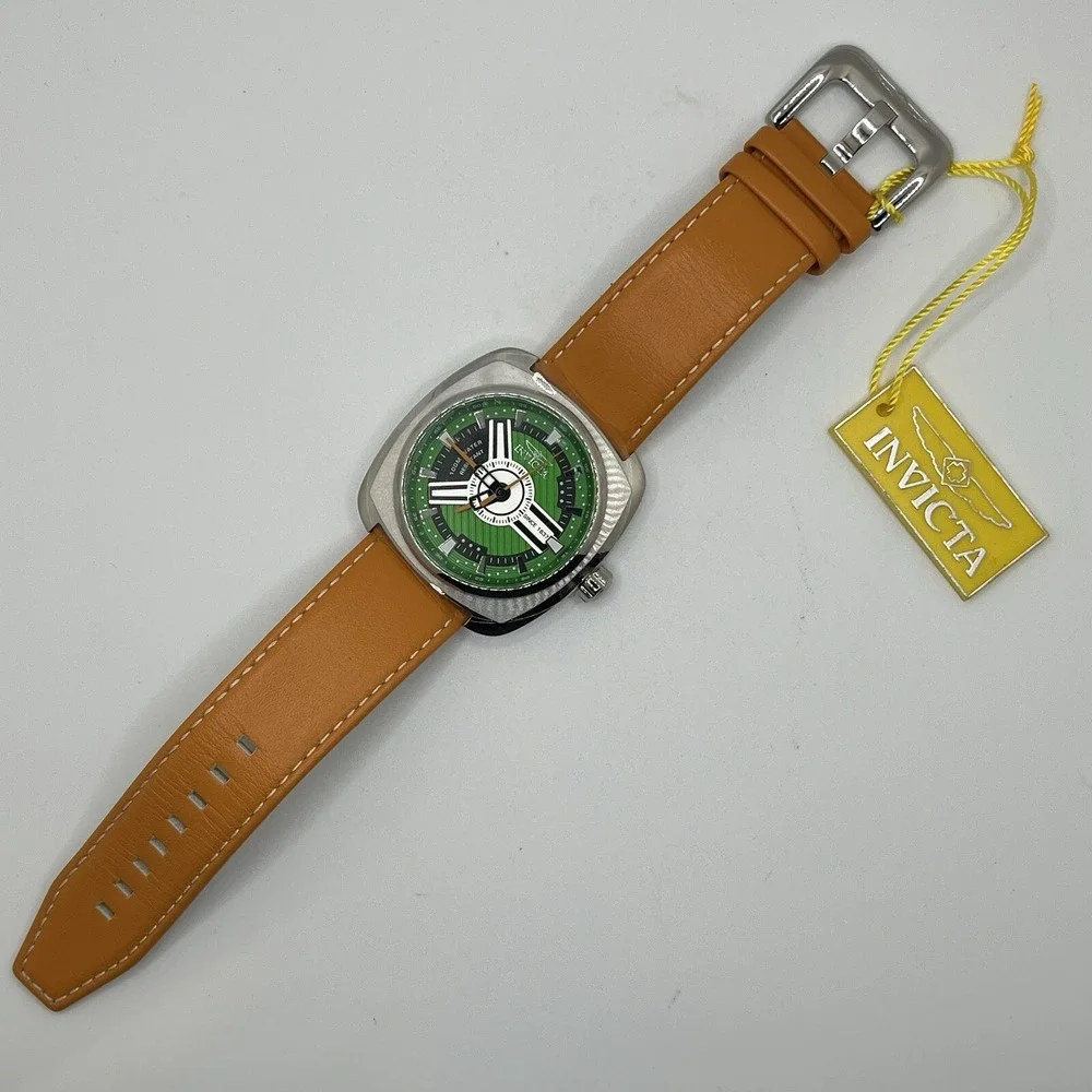 Invicta Mens S1 Rally 28602 Green Dial Brown Leather Strap 48mm Sport Watch NWT